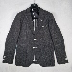 Exo Blazer Mens 40L Sport Coat Hopsack Unconstructed Woven Tweed Raw Slim Fit